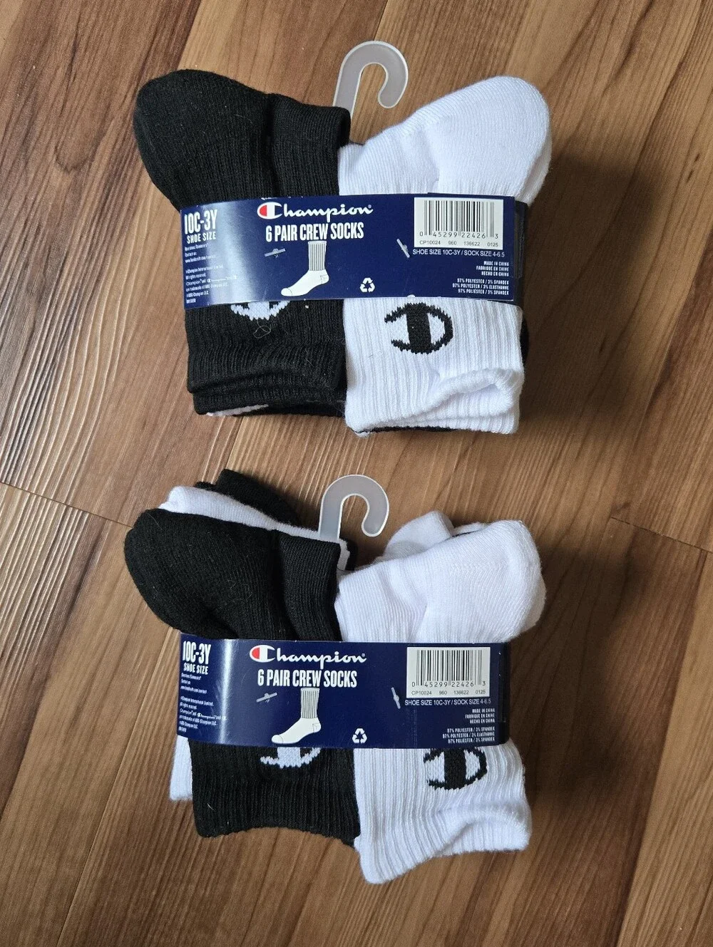 Champion Kids / Youth Crew Socks 6-Pack Set of 2 – Black & White NWT 10C-3Y
